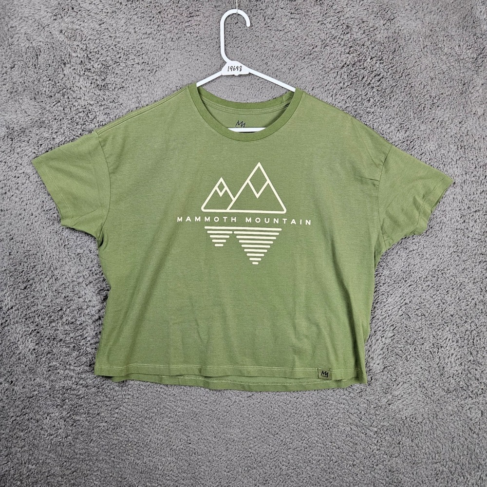 Mammoth‎ Mountain Women Boxy Cropped Graphic T-Shirt Olive Green Medium